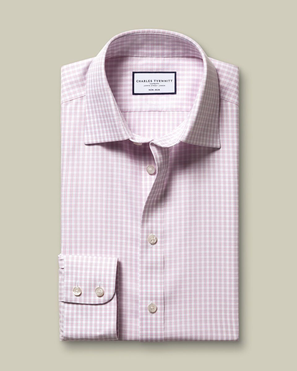Classic Collar Non-Iron Royal Oxford Check Slim Fit Shirt - Pink