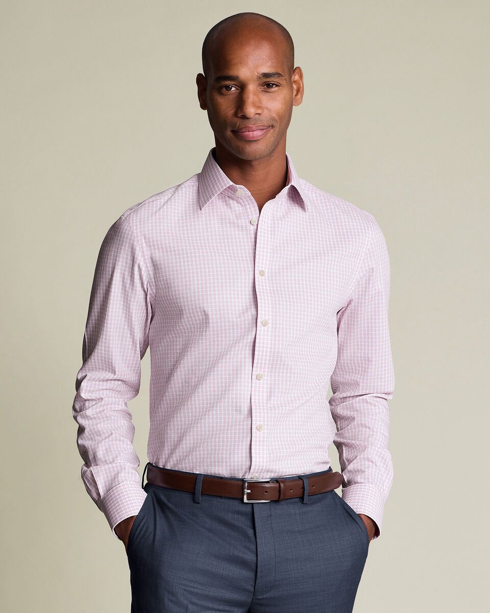 Classic Collar Non-Iron Royal Oxford Check Slim Fit Shirt - Pink