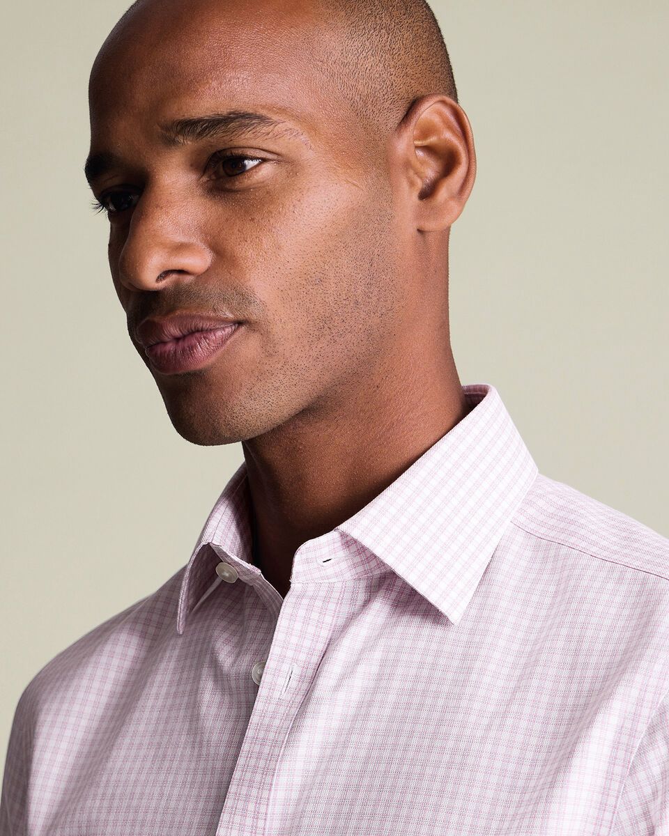 Classic Collar Non-Iron Royal Oxford Check Slim Fit Shirt - Pink