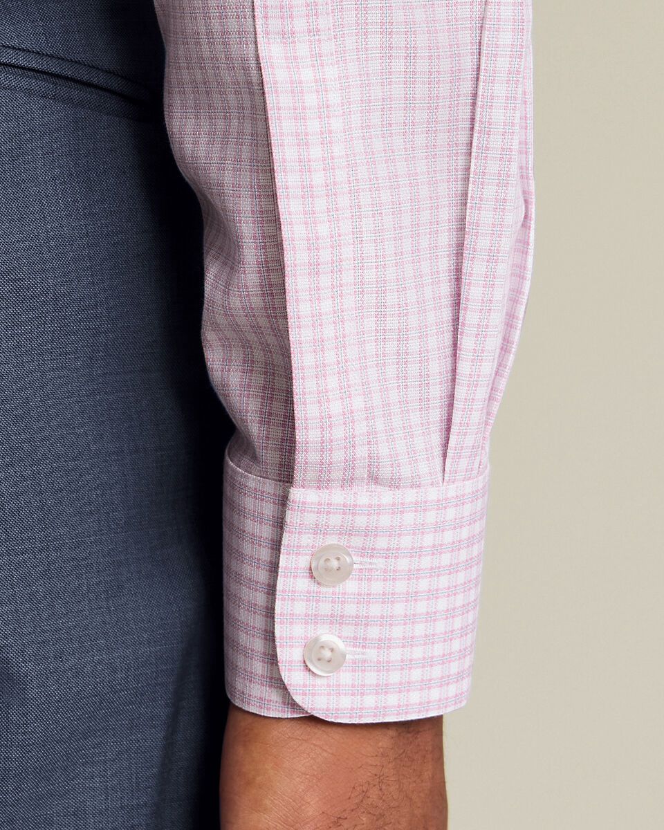 Classic Collar Non-Iron Royal Oxford Check Slim Fit Shirt - Pink