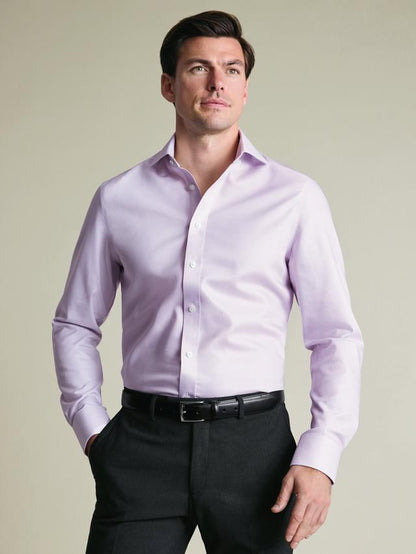 Double Cuff Non-Iron Stretch Greenwich Weave Slim Fit Shirt - Lilac Purple