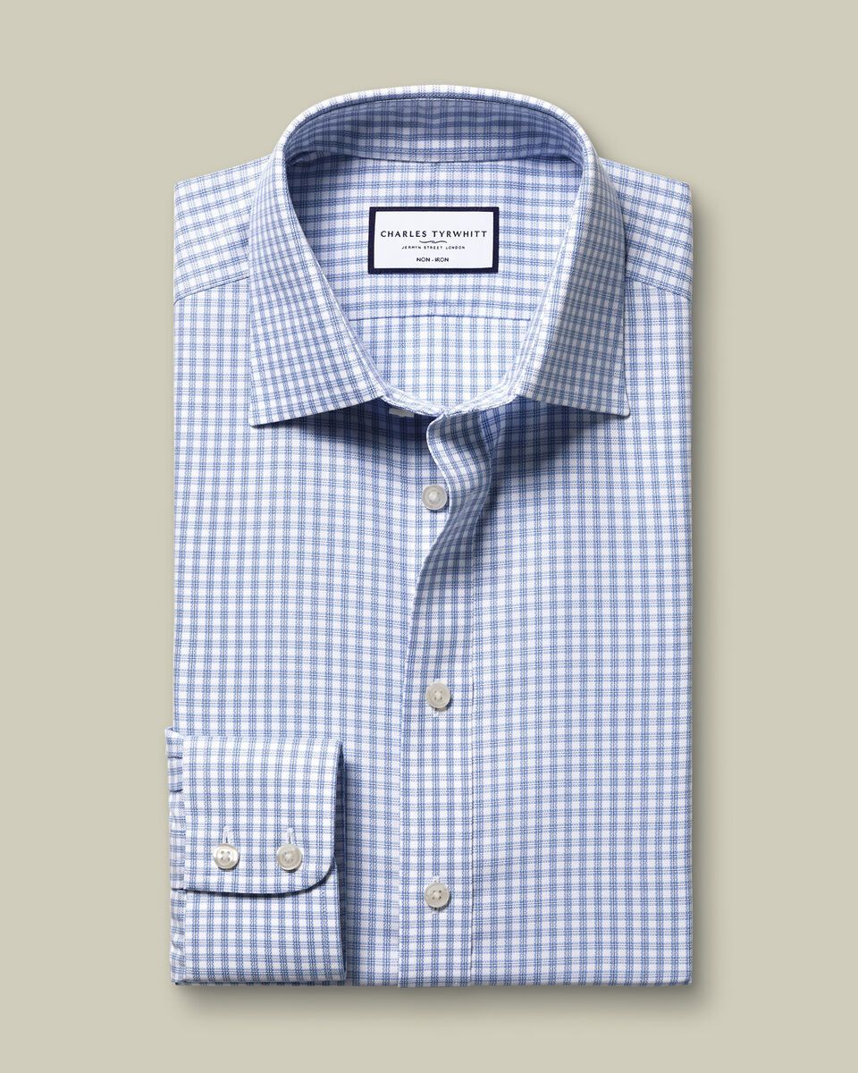 Non-Iron Royal Oxford Check Slim Fit Shirt - Blue