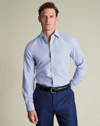 Non-Iron Royal Oxford Check Slim Fit Shirt - Blue