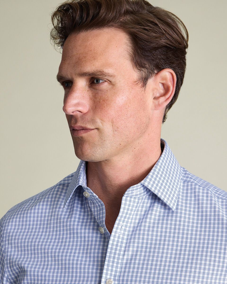Non-Iron Royal Oxford Check Slim Fit Shirt - Blue
