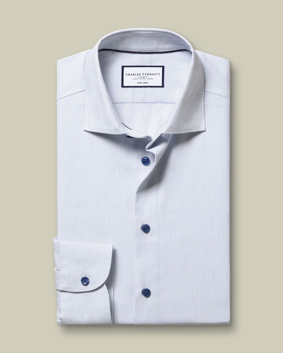Non-Iron Stretch Texture Slim Fit Shirt - White & Sky Blue