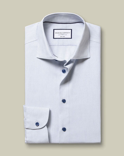 Non-Iron Stretch Texture Slim Fit Shirt - White & Sky Blue