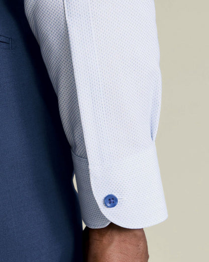 Non-Iron Stretch Texture Slim Fit Shirt - White & Sky Blue