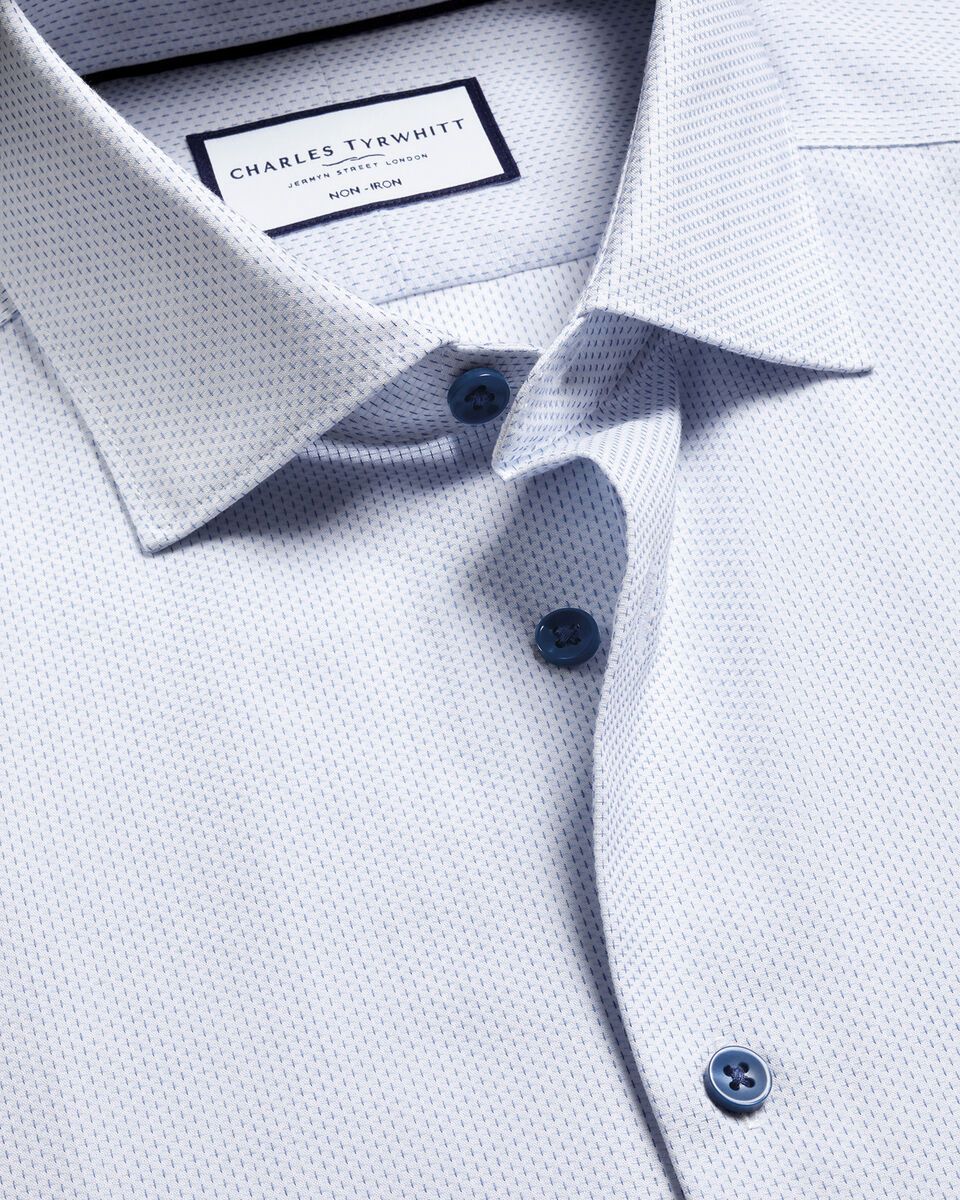 Non-Iron Stretch Texture Slim Fit Shirt - White & Sky Blue