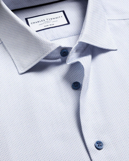 Non-Iron Stretch Texture Slim Fit Shirt - White & Sky Blue