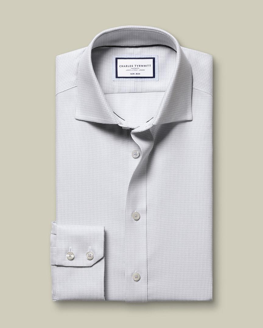 Non-Iron Stretch Burlington Weave Slim Fit Shirt - Silver Grey