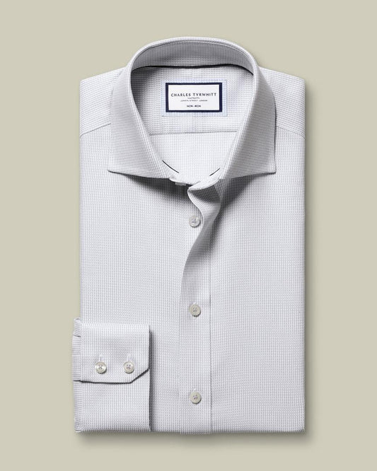 Non-Iron Stretch Burlington Weave Slim Fit Shirt - Silver Grey
