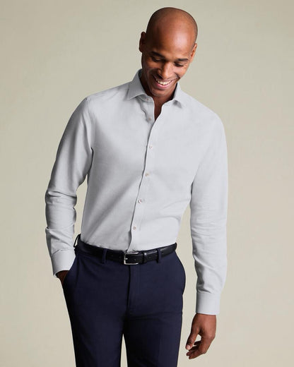 Non-Iron Stretch Burlington Weave Slim Fit Shirt - Silver Grey