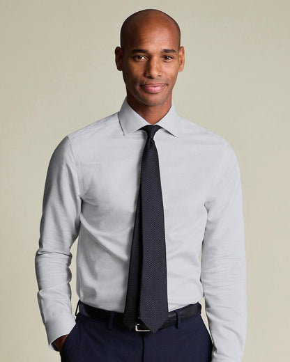 Non-Iron Stretch Burlington Weave Slim Fit Shirt - Silver Grey