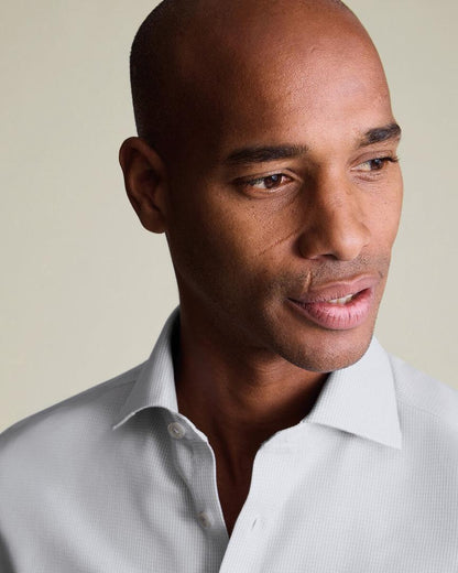 Non-Iron Stretch Burlington Weave Slim Fit Shirt - Silver Grey