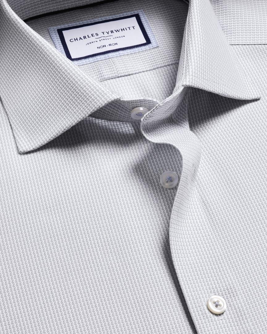 Non-Iron Stretch Burlington Weave Slim Fit Shirt - Silver Grey