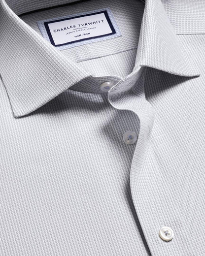 Non-Iron Stretch Burlington Weave Slim Fit Shirt - Silver Grey