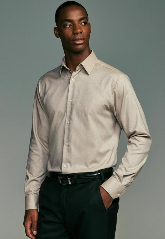 Textured Single Formal Slim Fit Shirt - Neutral Brown
