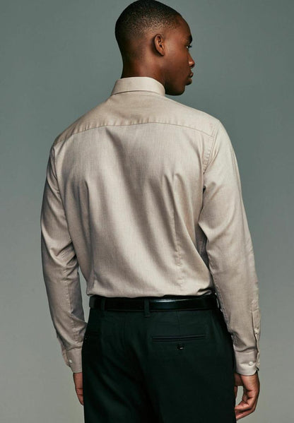 Textured Single Formal Slim Fit Shirt - Neutral Brown