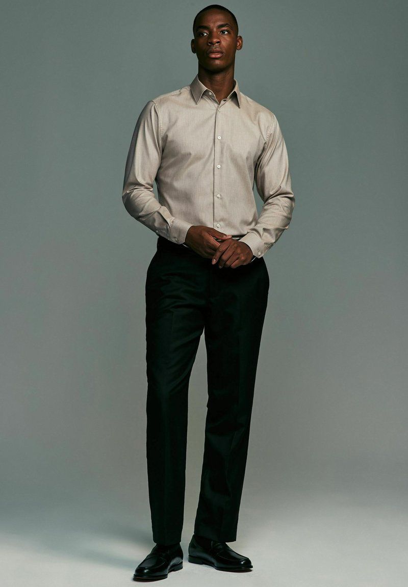 Textured Single Formal Slim Fit Shirt - Neutral Brown