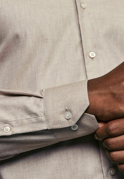 Textured Single Formal Slim Fit Shirt - Neutral Brown
