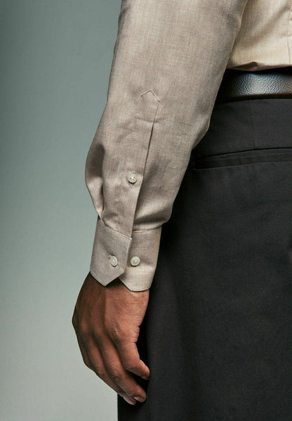 Textured Single Formal Slim Fit Shirt - Neutral Brown