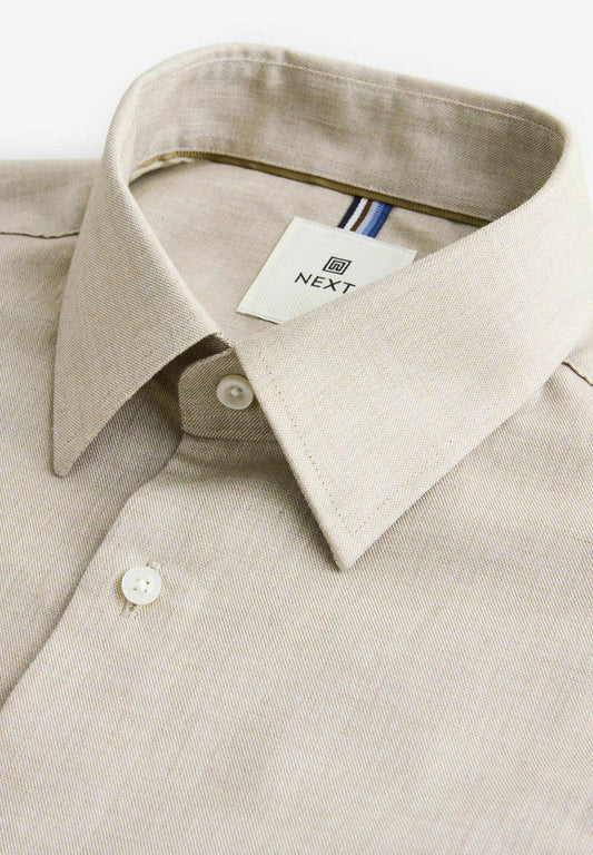 Textured Single Formal Slim Fit Shirt - Neutral Brown
