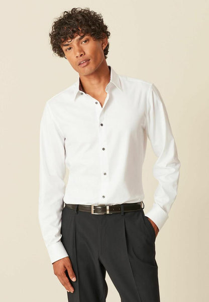 Textured Trimmed Single Cuff Slim Fit Shirt - White