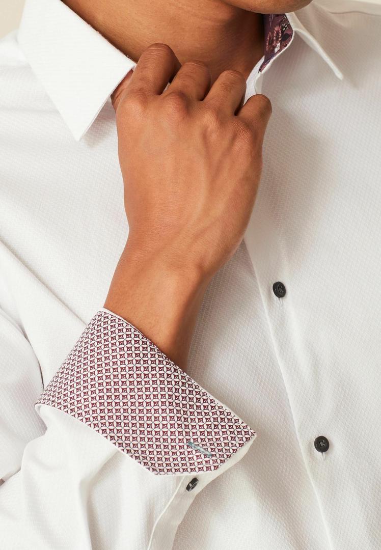 Textured Trimmed Single Cuff Slim Fit Shirt - White