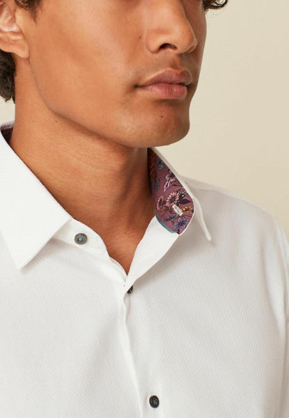 Textured Trimmed Single Cuff Slim Fit Shirt - White