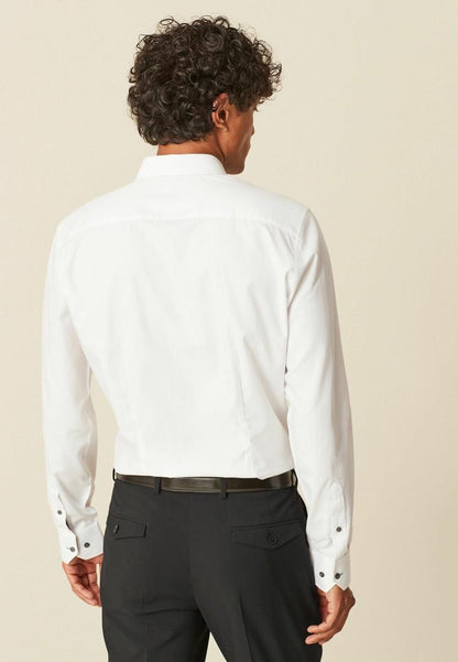 Textured Trimmed Single Cuff Slim Fit Shirt - White