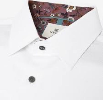 Textured Trimmed Single Cuff Slim Fit Shirt - White