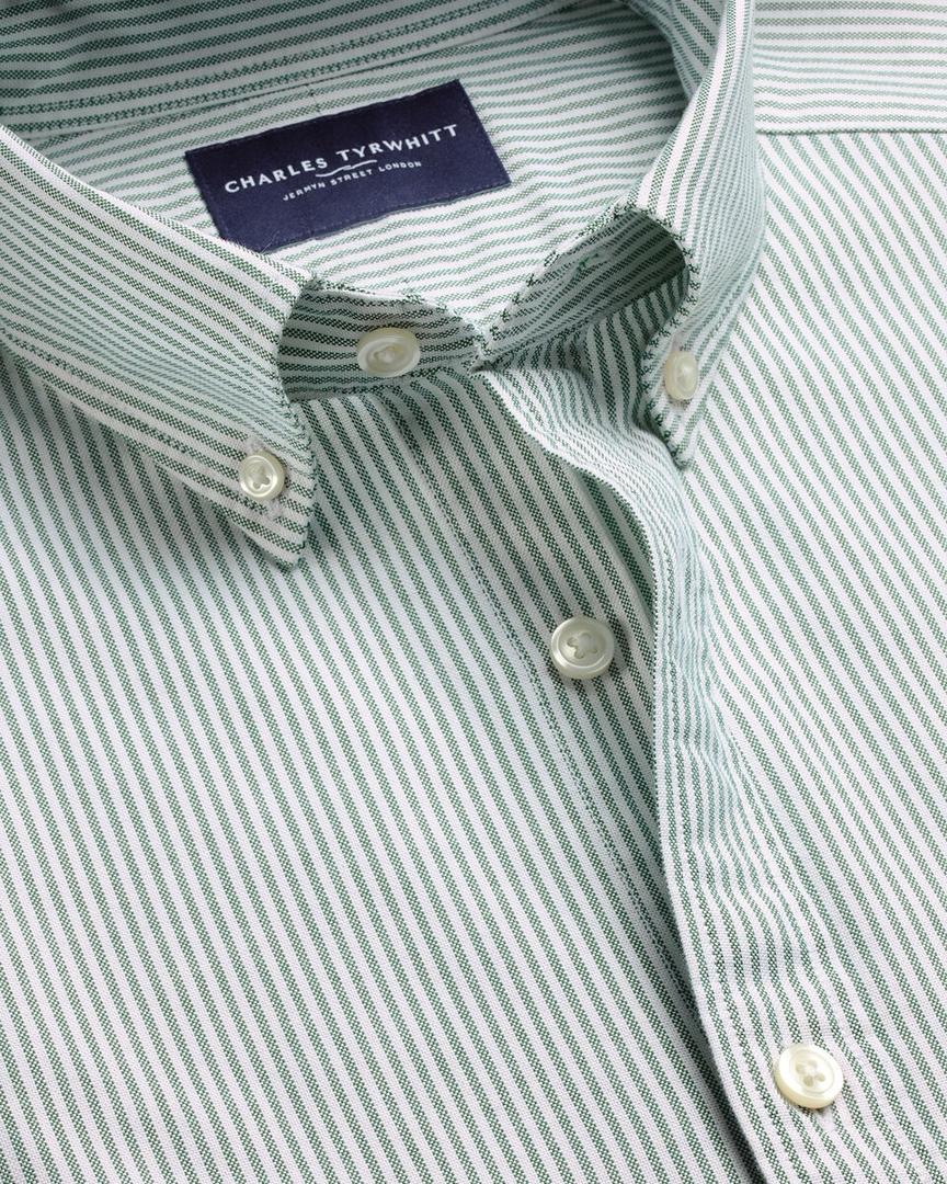 Button-Down Stretch Washed Oxford Stripe Slim Fit Shirt – Green