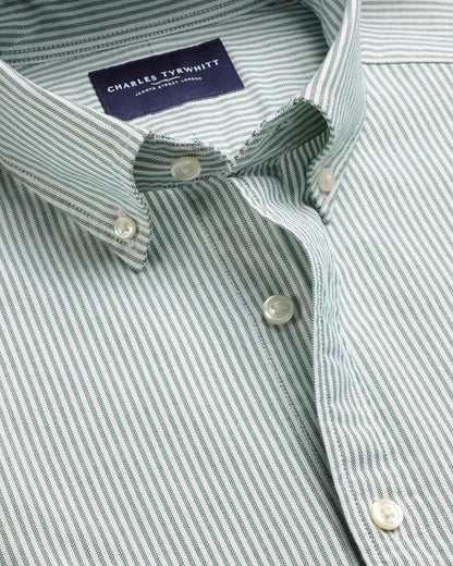 Button-Down Stretch Washed Oxford Stripe Slim Fit Shirt – Green