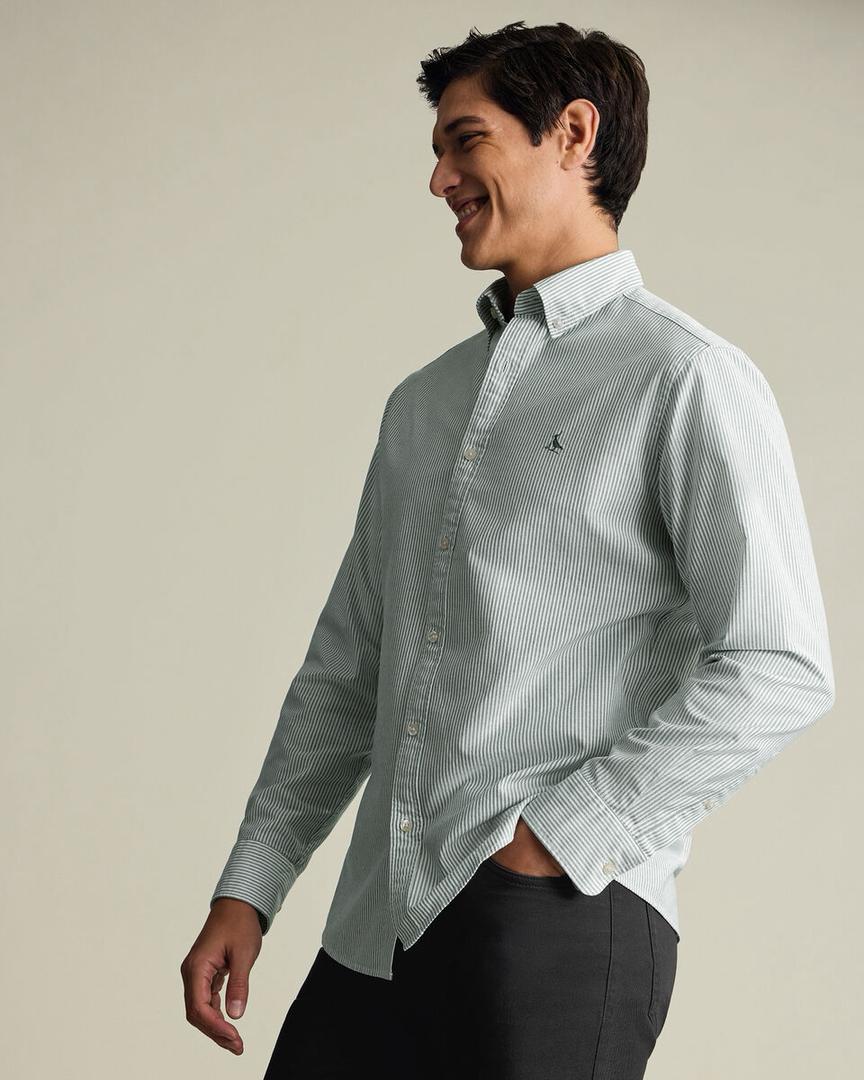 Button-Down Stretch Washed Oxford Stripe Slim Fit Shirt – Green
