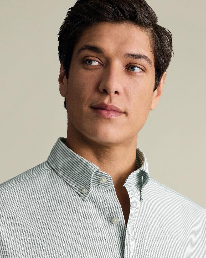Button-Down Stretch Washed Oxford Stripe Slim Fit Shirt – Green