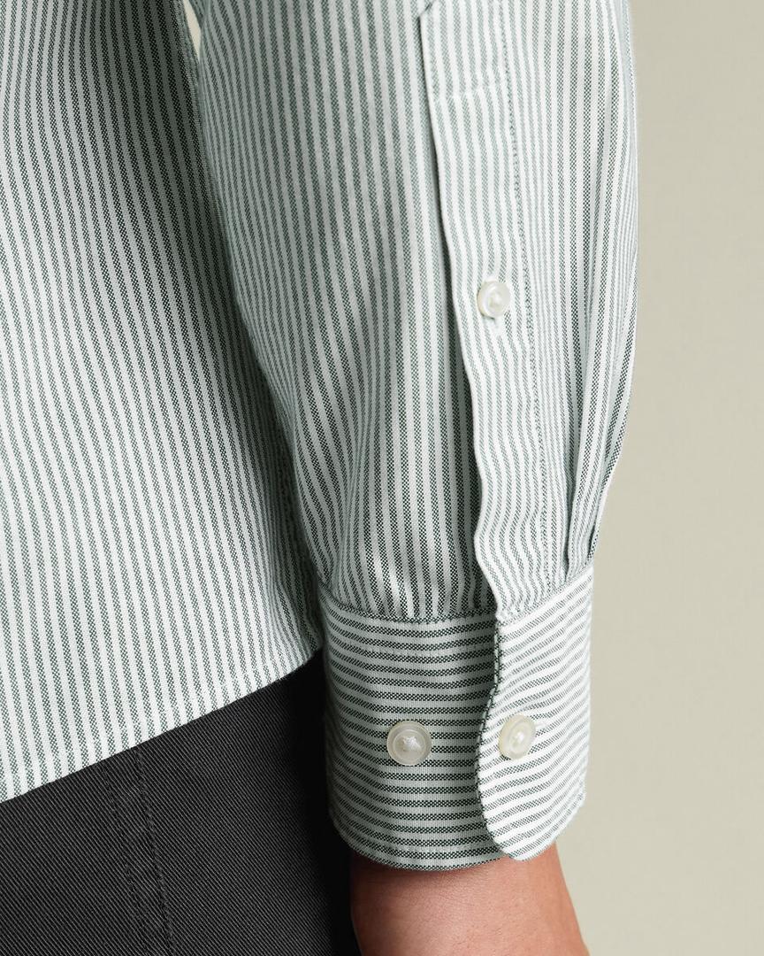 Button-Down Stretch Washed Oxford Stripe Slim Fit Shirt – Green