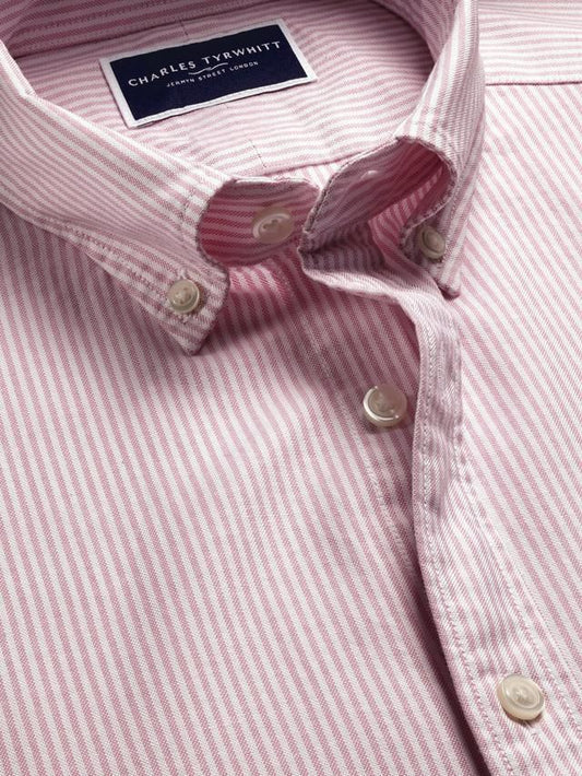 Button-Down Stretch Washed Oxford Stripe Slim Fit Shirt – Pink