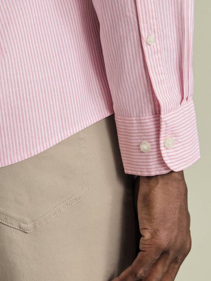 Button-Down Stretch Washed Oxford Stripe Slim Fit Shirt – Pink