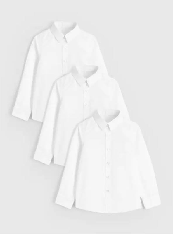 3 Pack Touch And Close Fasteners White Long Sleeve Shirt Regular Fit