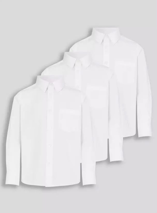 3 Pack Non Iron Unisex White Long Sleeve Shirts