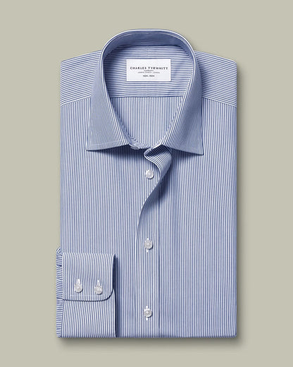 Non-Iron Stretch Poplin Bengal Stripe Extra Slim Fit Shirt - Royal Blue