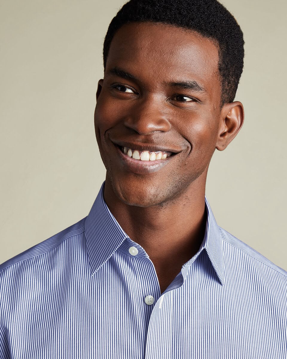 Non-Iron Stretch Poplin Bengal Stripe Extra Slim Fit Shirt - Royal Blue