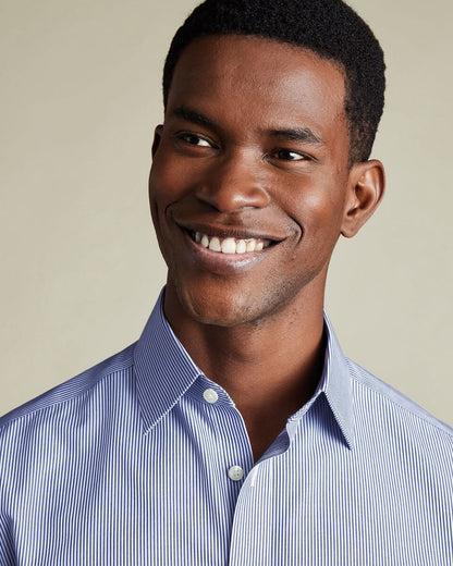 Non-Iron Stretch Poplin Bengal Stripe Extra Slim Fit Shirt - Royal Blue