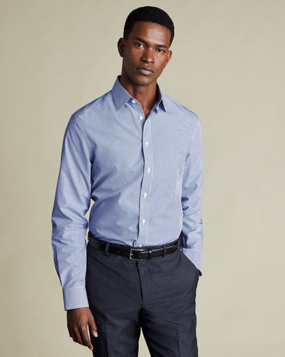 Non-Iron Stretch Poplin Bengal Stripe Extra Slim Fit Shirt - Royal Blue