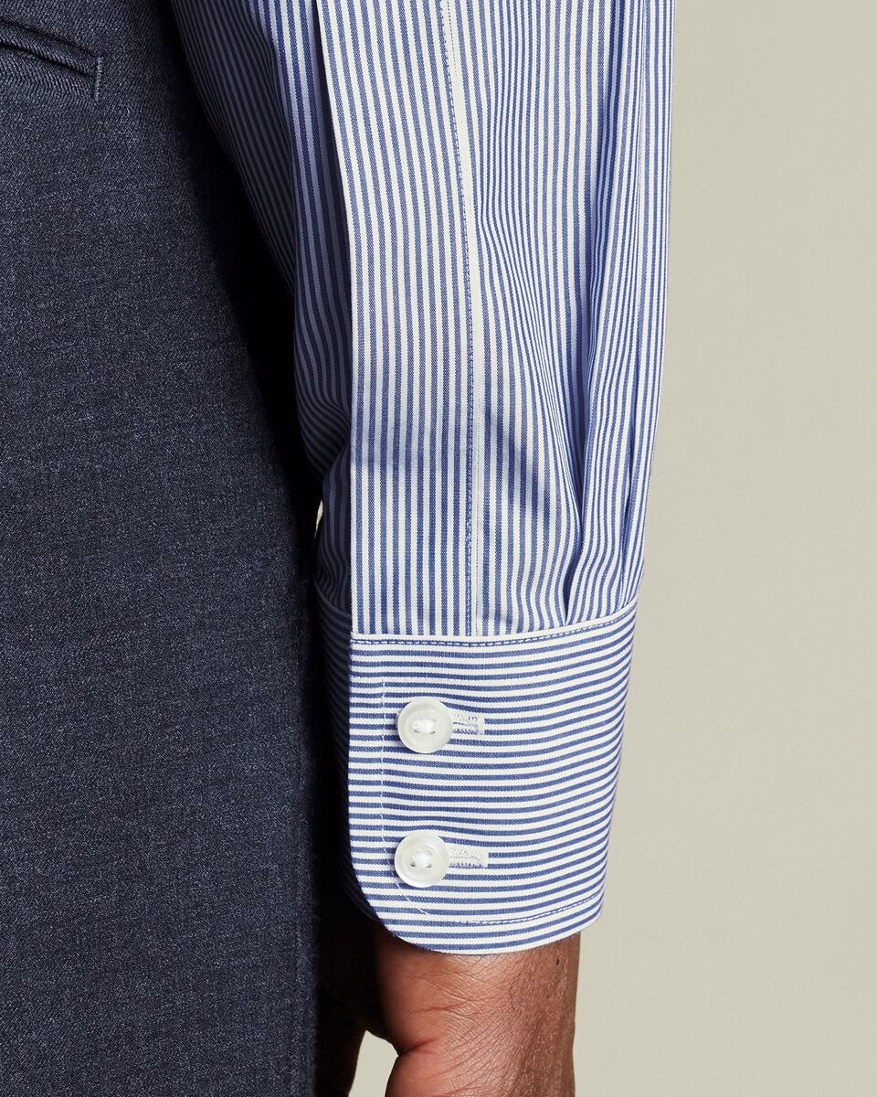 Non-Iron Stretch Poplin Bengal Stripe Extra Slim Fit Shirt - Royal Blue