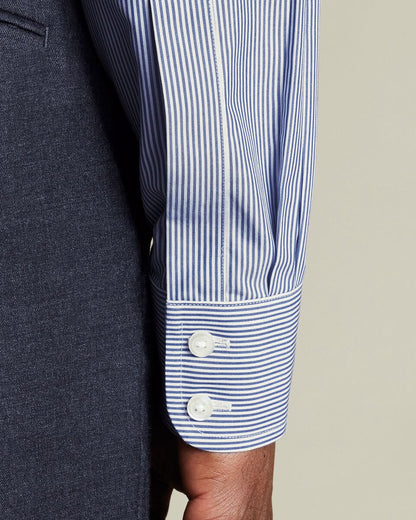 Non-Iron Stretch Poplin Bengal Stripe Extra Slim Fit Shirt - Royal Blue