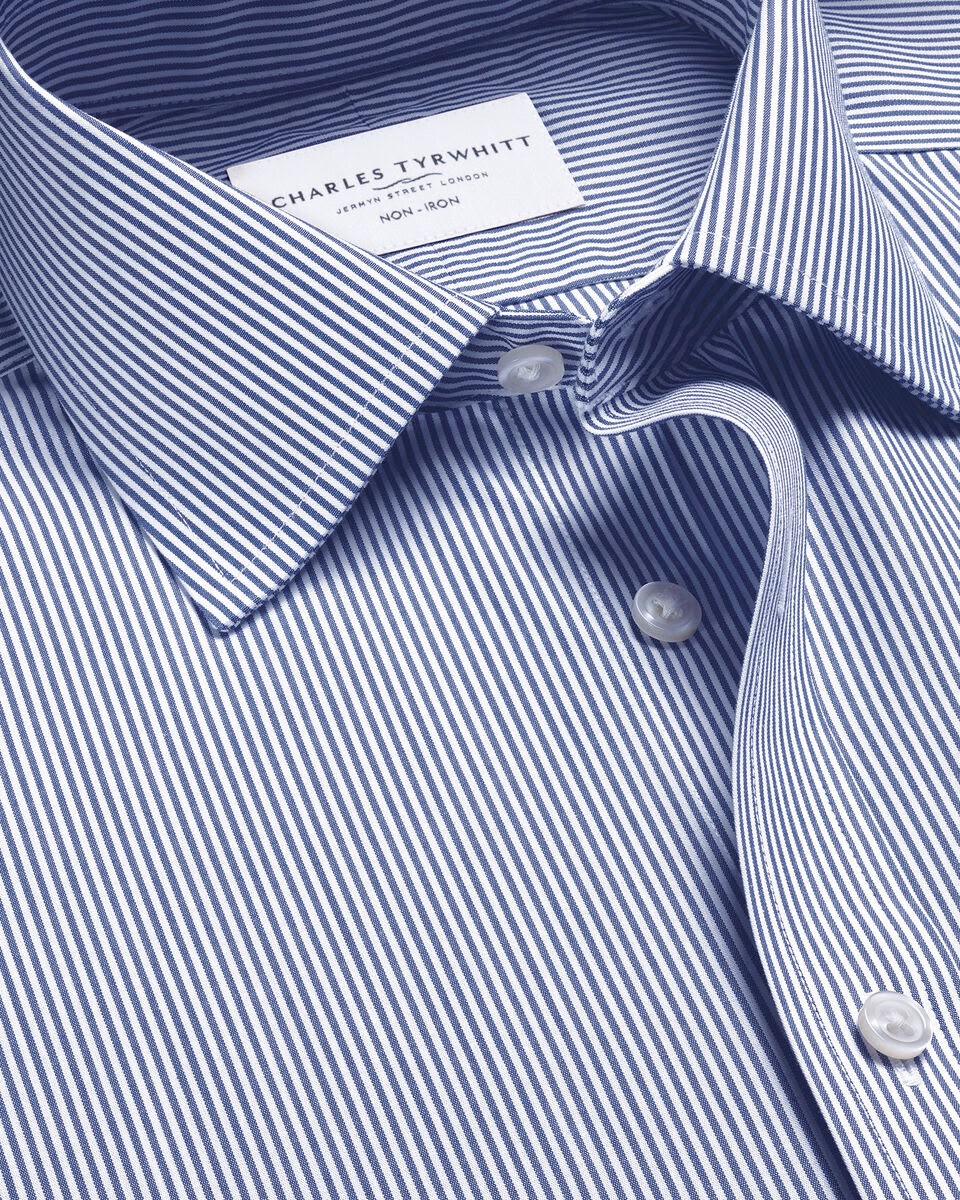 Non-Iron Stretch Poplin Bengal Stripe Extra Slim Fit Shirt - Royal Blue