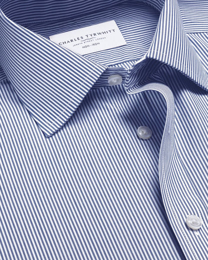 Non-Iron Stretch Poplin Bengal Stripe Extra Slim Fit Shirt - Royal Blue