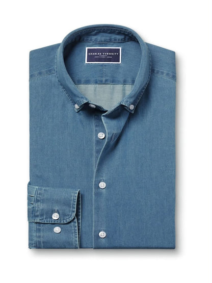 Plain Denim Slim Fit Shirt - Blue