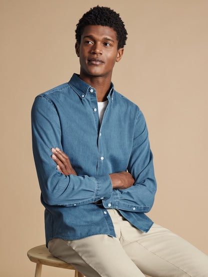 Plain Denim Slim Fit Shirt - Blue